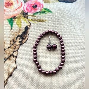 Handcrafted Faux Brown Pearl Bracelet and Earrings Set- NWOT